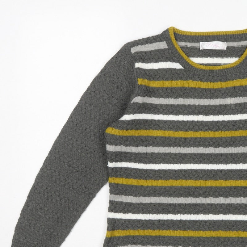 Fabrizio Women’s Grey M Striped Cable Knit Crew Neck Jumper