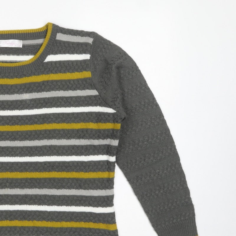 Fabrizio Women’s Grey M Striped Cable Knit Crew Neck Jumper