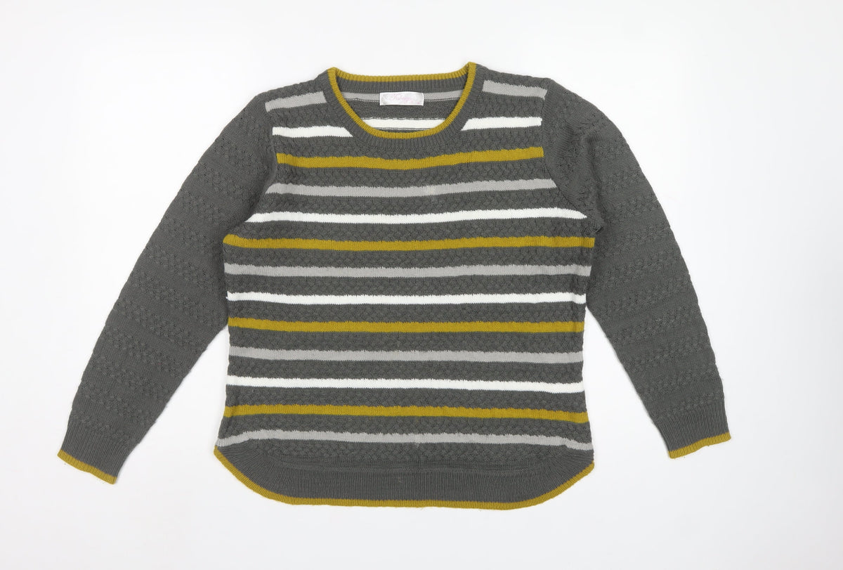 Fabrizio Women’s Grey M Striped Cable Knit Crew Neck Jumper