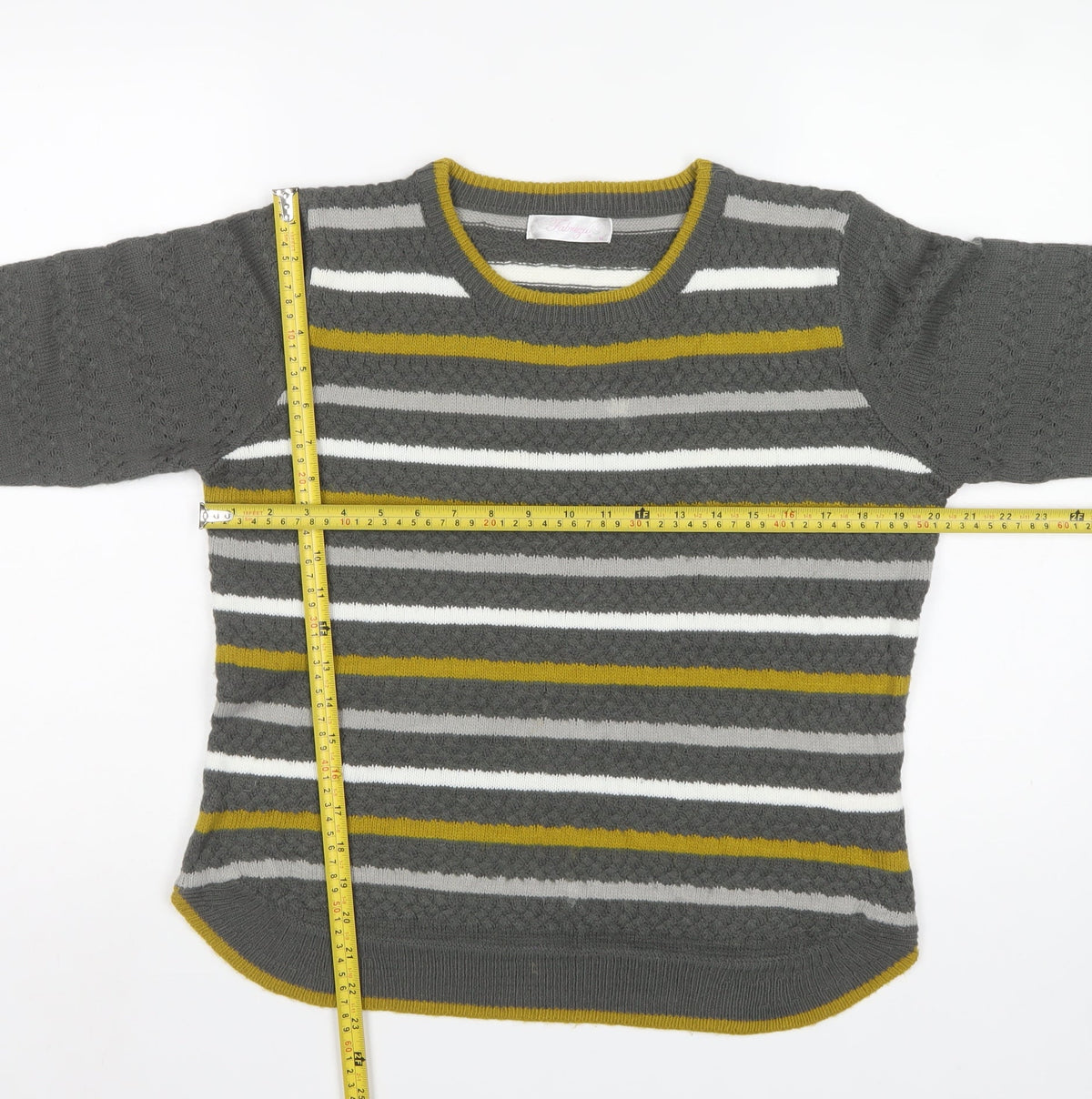 Fabrizio Women’s Grey M Striped Cable Knit Crew Neck Jumper