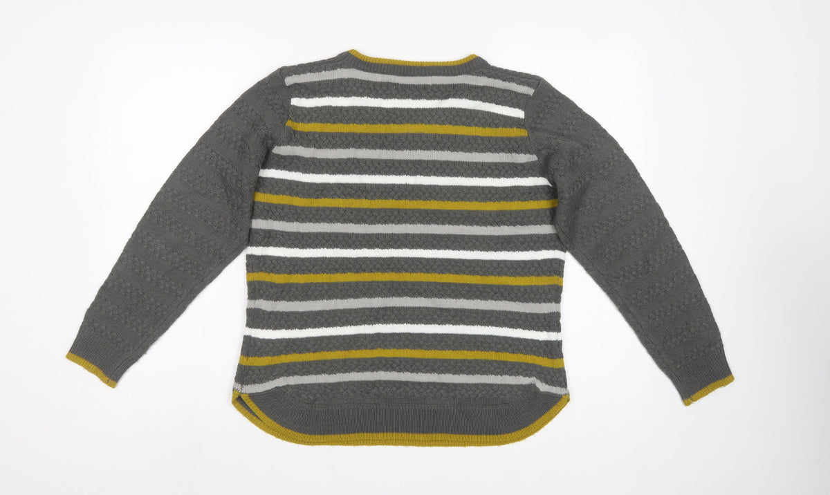 Fabrizio Women’s Grey M Striped Cable Knit Crew Neck Jumper