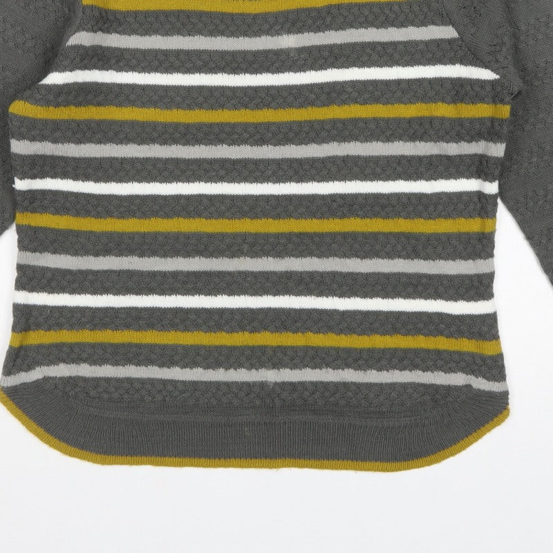 Fabrizio Women’s Grey M Striped Cable Knit Crew Neck Jumper