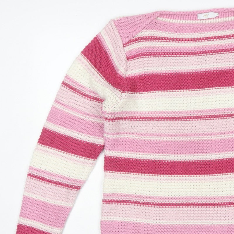 Cotton Traders Women Pink Striped Chunky Knit Pullover Jumper UK 16