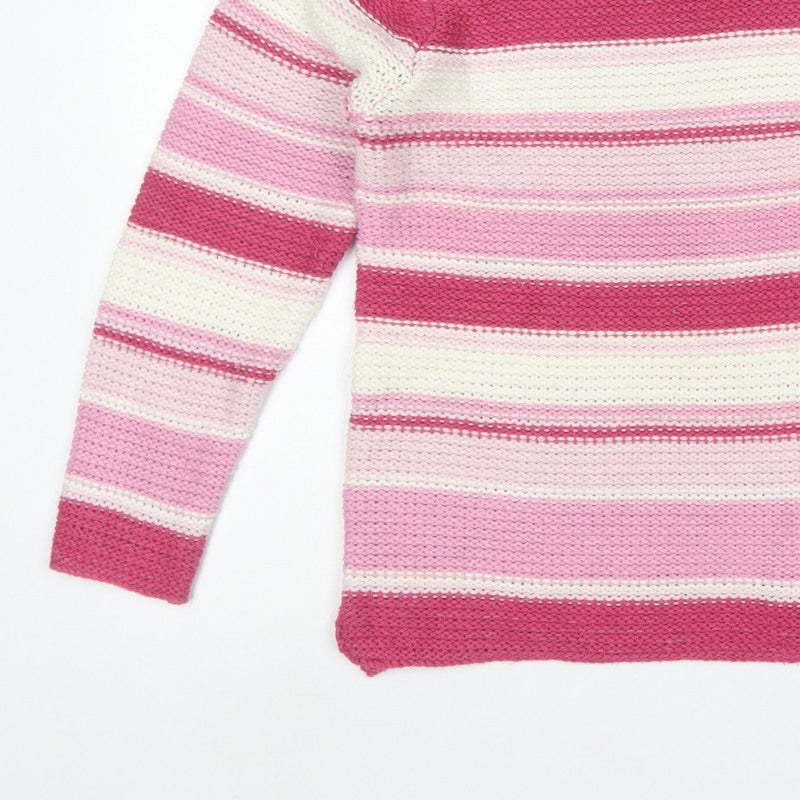 Cotton Traders Women Pink Striped Chunky Knit Pullover Jumper UK 16