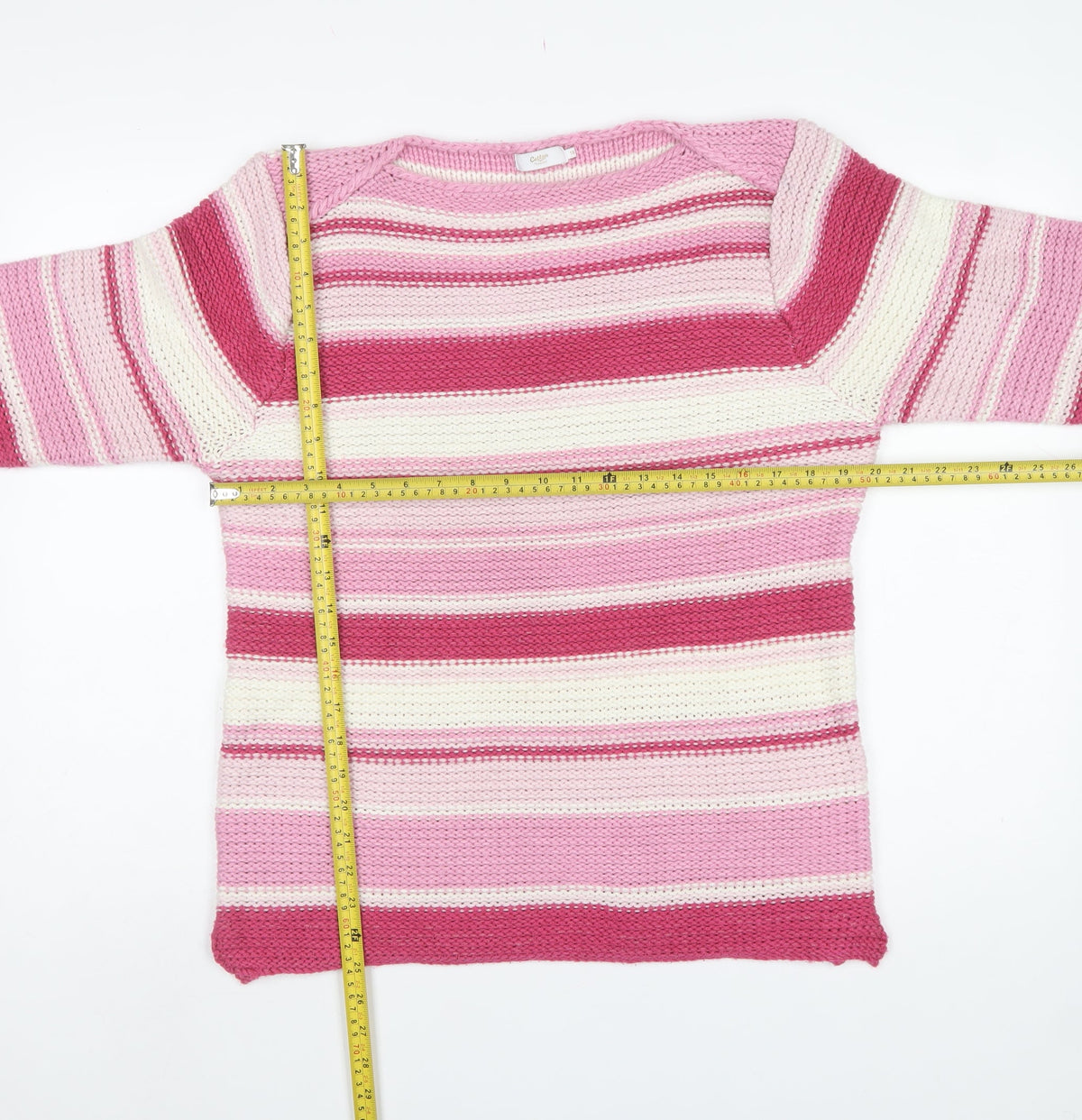 Cotton Traders Women Pink Striped Chunky Knit Pullover Jumper UK 16