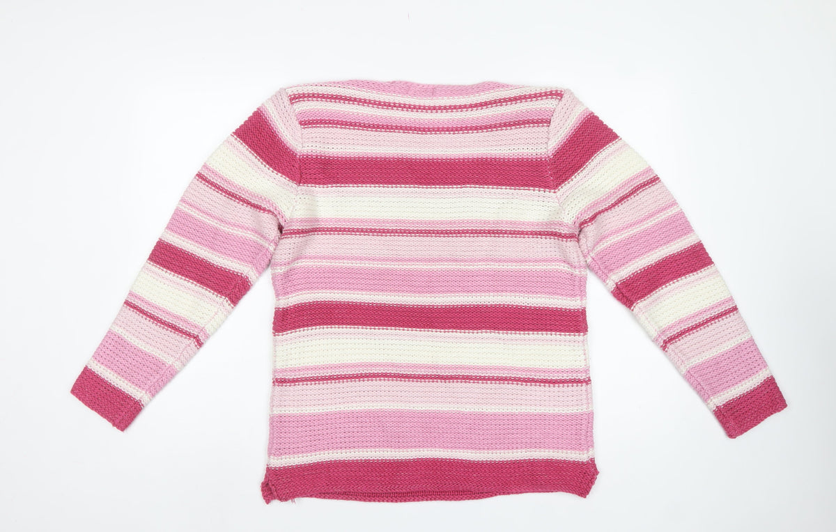 Cotton Traders Women Pink Striped Chunky Knit Pullover Jumper UK 16