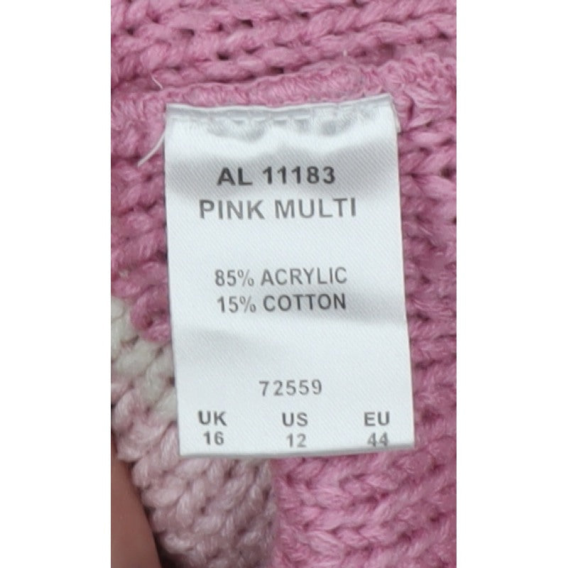 Cotton Traders Women Pink Striped Chunky Knit Pullover Jumper UK 16
