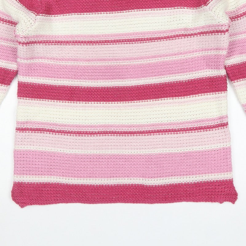 Cotton Traders Women Pink Striped Chunky Knit Pullover Jumper UK 16