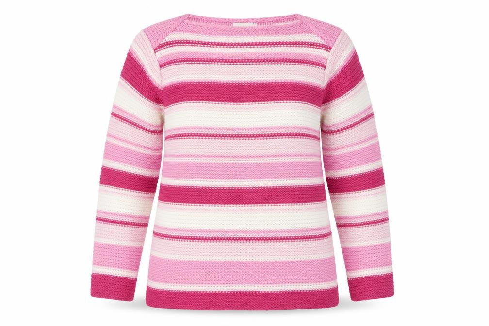Cotton Traders Women Pink Striped Chunky Knit Pullover Jumper UK 16