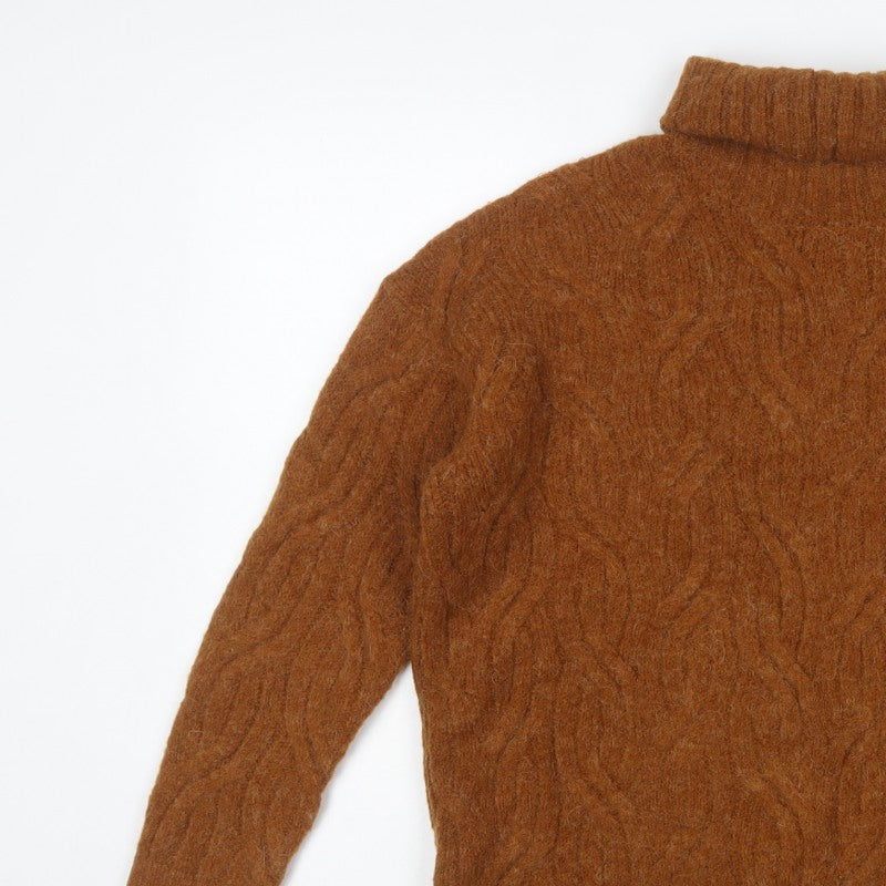 Marks and Spencer Women Brown M Cable Knit Roll Neck Jumper
