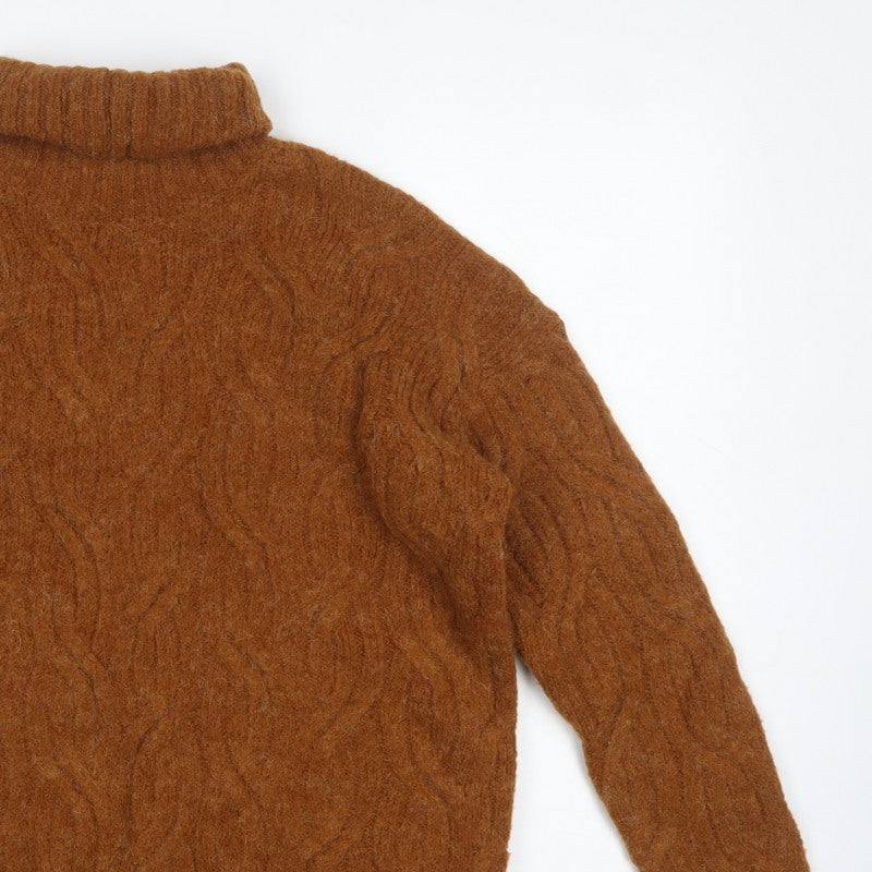 Marks and Spencer Women Brown M Cable Knit Roll Neck Jumper