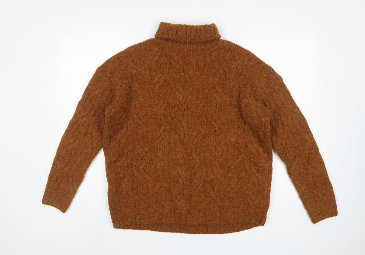 Marks and Spencer Women Brown M Cable Knit Roll Neck Jumper
