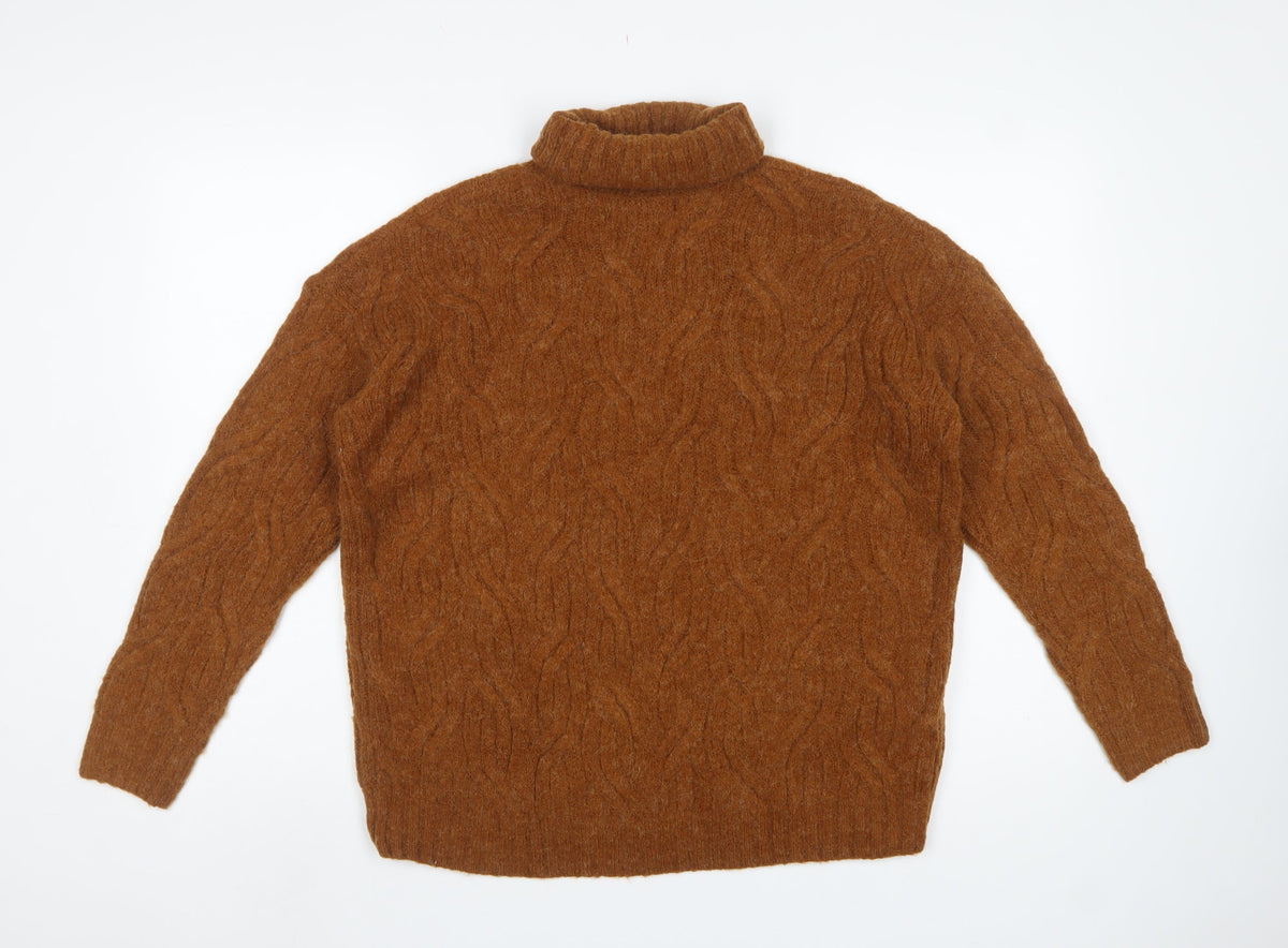 Marks and Spencer Women Brown M Cable Knit Roll Neck Jumper