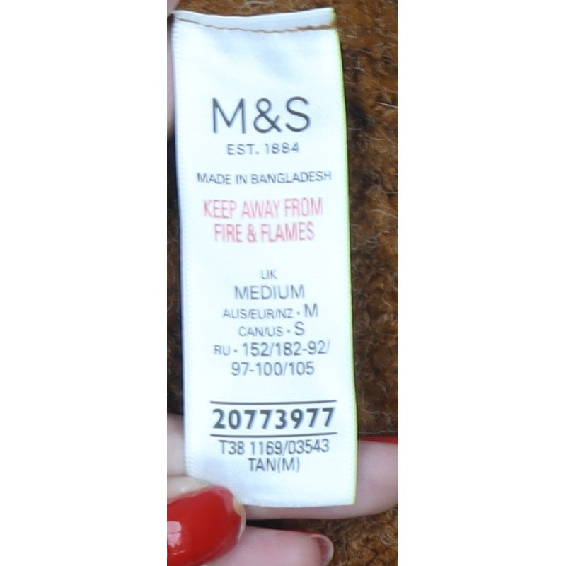 Marks and Spencer Women Brown M Cable Knit Roll Neck Jumper
