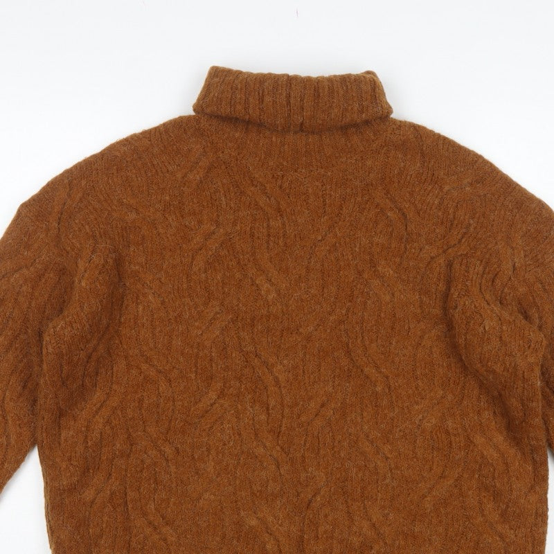 Marks and Spencer Women Brown M Cable Knit Roll Neck Jumper