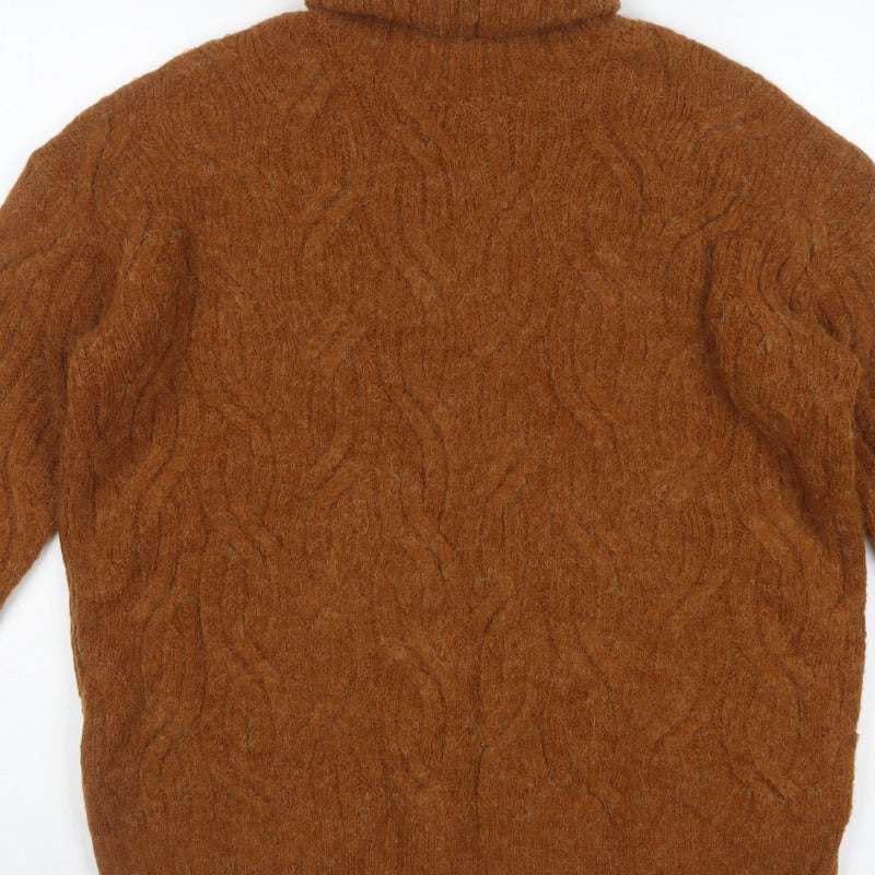 Marks and Spencer Women Brown M Cable Knit Roll Neck Jumper