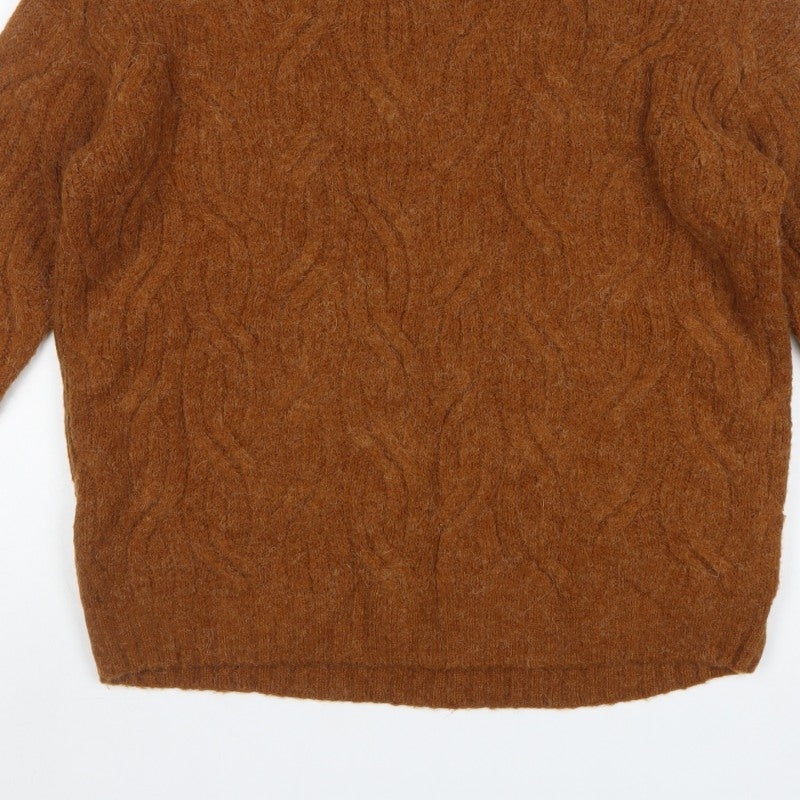 Marks and Spencer Women Brown M Cable Knit Roll Neck Jumper