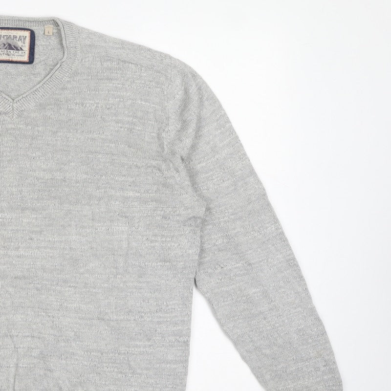 Mantaray Men's Grey Cotton V-Neck Pullover Jumper Size L