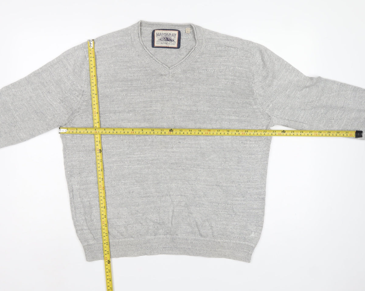 Mantaray Men's Grey Cotton V-Neck Pullover Jumper Size L