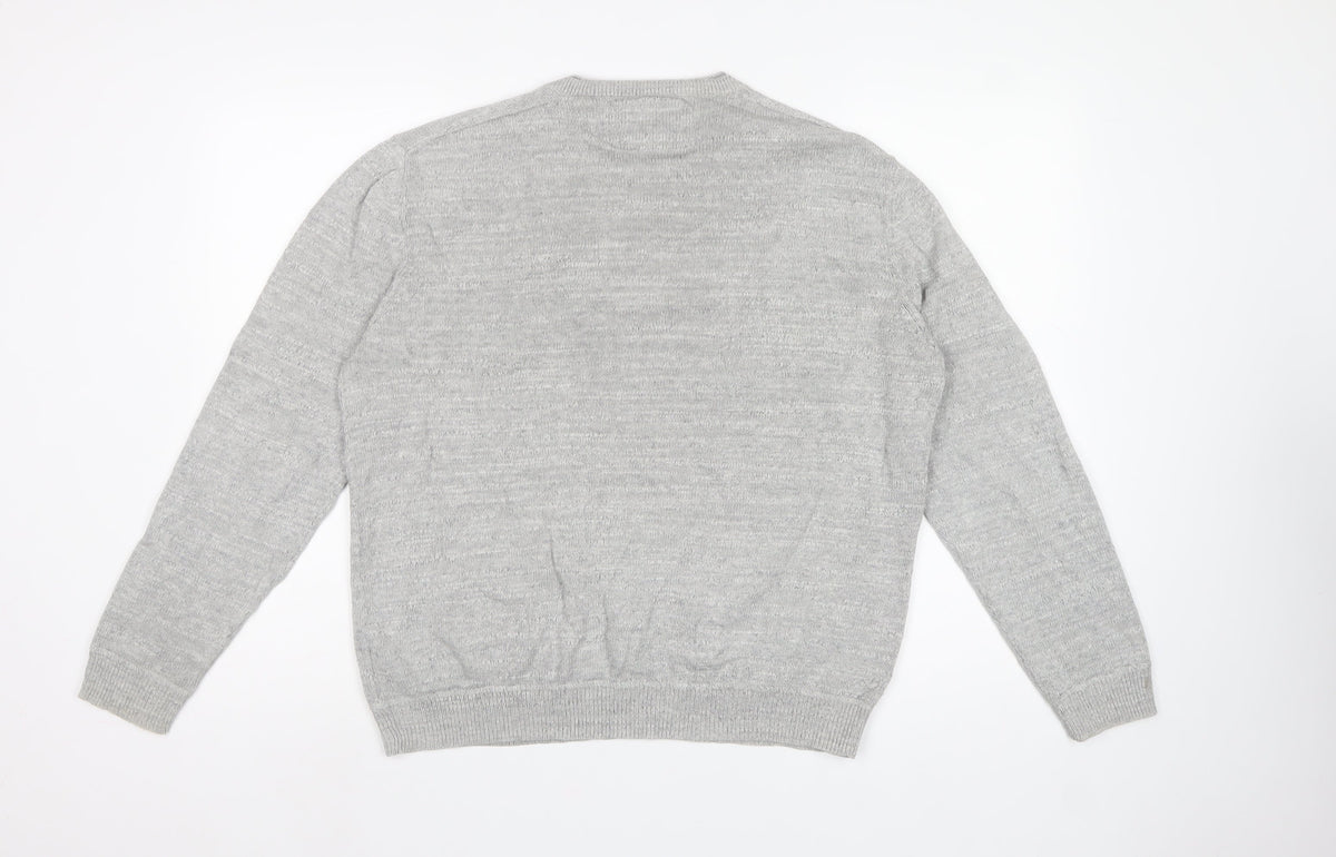 Mantaray Men's Grey Cotton V-Neck Pullover Jumper Size L