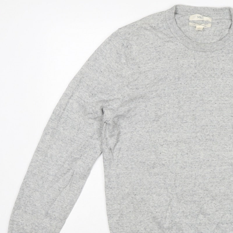 Marks and Spencer Men's Grey Cotton Crew Neck Pullover Jumper L