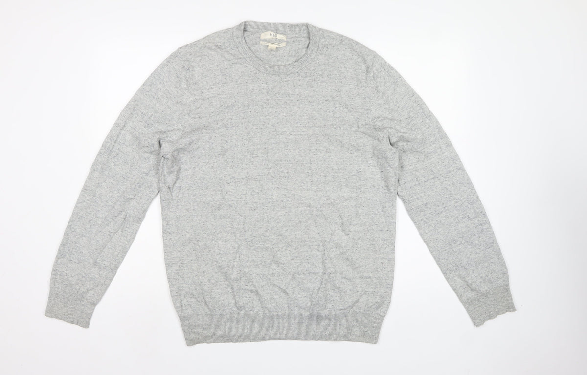Marks and Spencer Men's Grey Cotton Crew Neck Pullover Jumper L