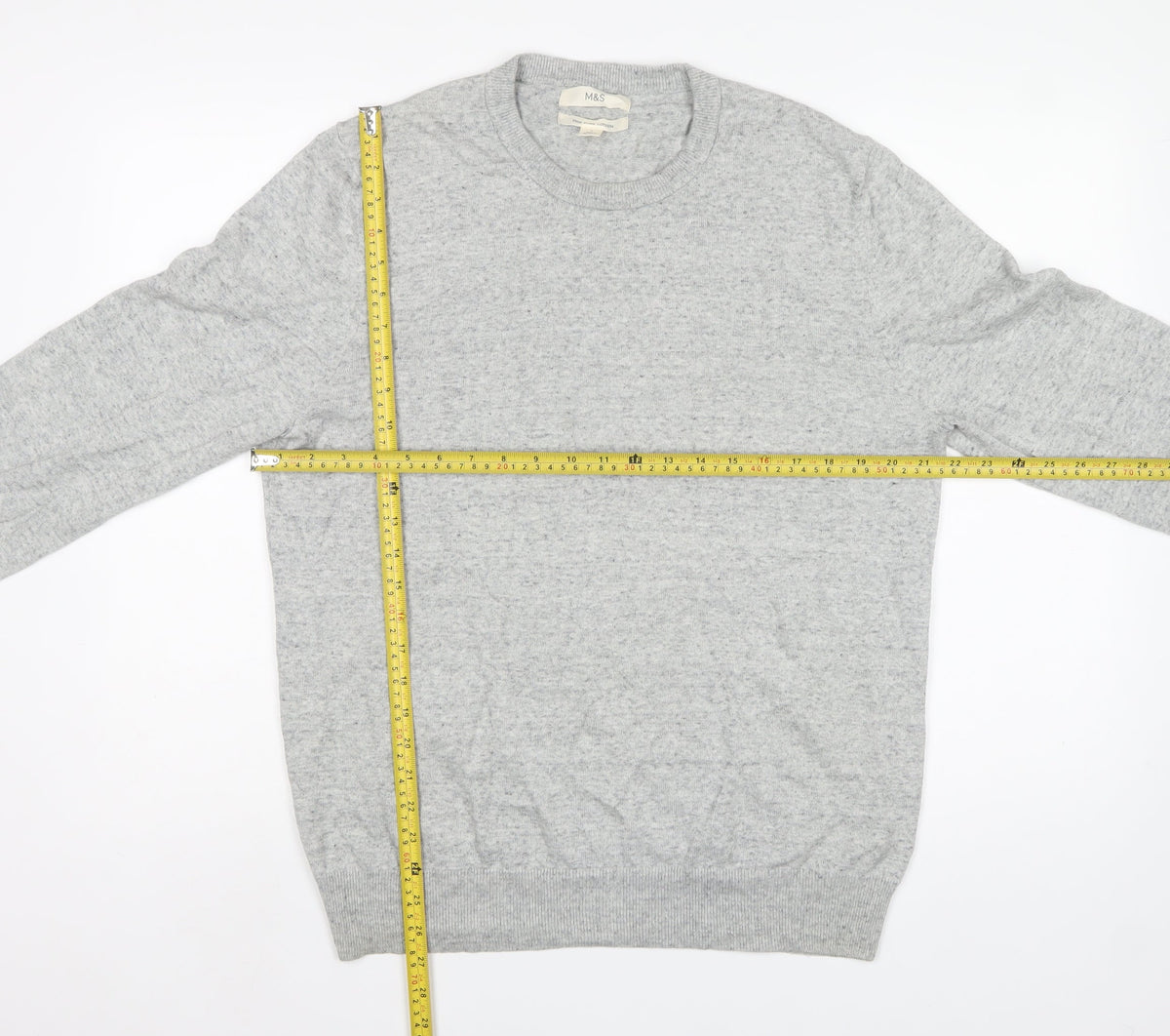 Marks and Spencer Men's Grey Cotton Crew Neck Pullover Jumper L
