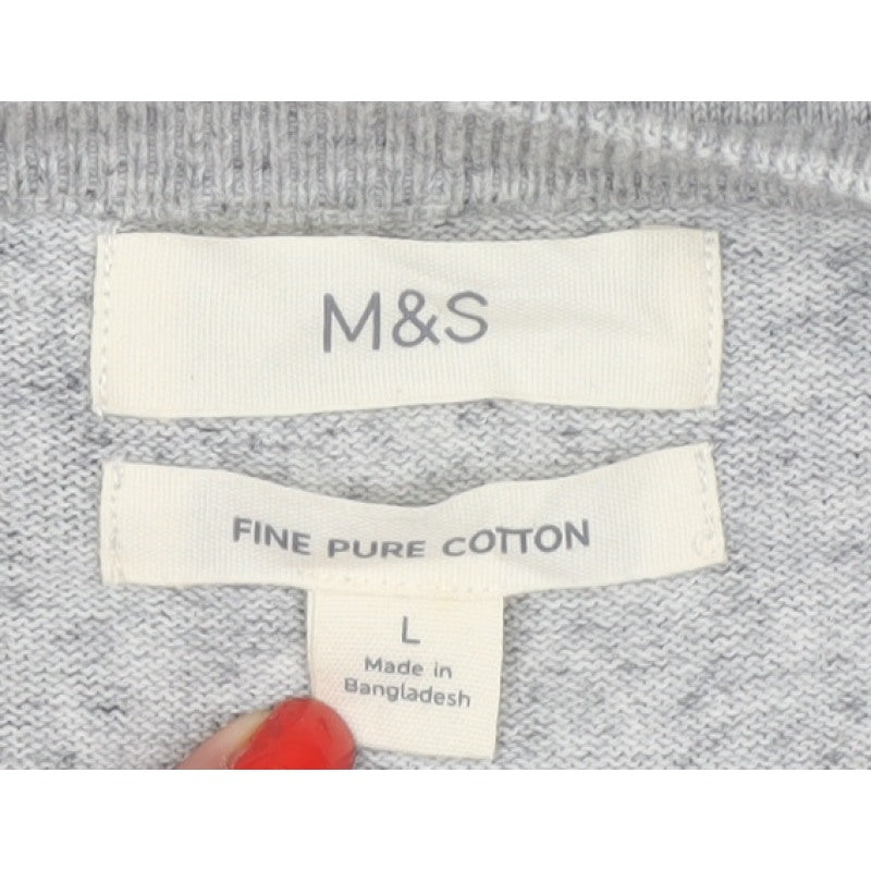 Marks and Spencer Men's Grey Cotton Crew Neck Pullover Jumper L