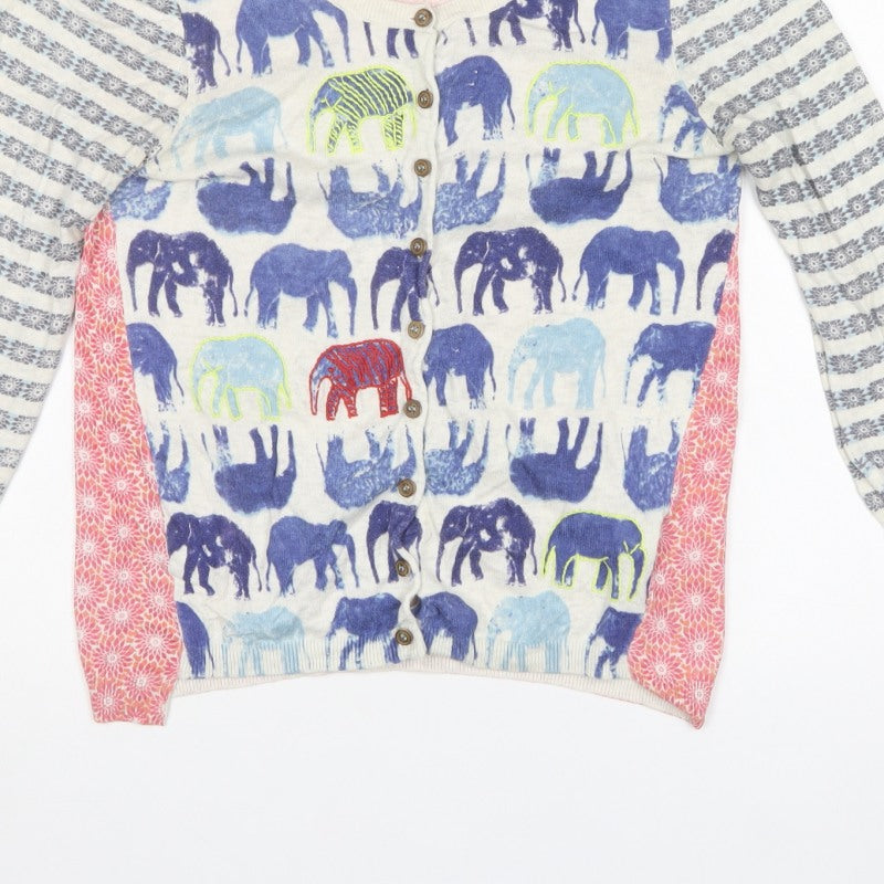 White Stuff Women’s Multicoloured Size 10 Elephant Print Cotton Cardigan