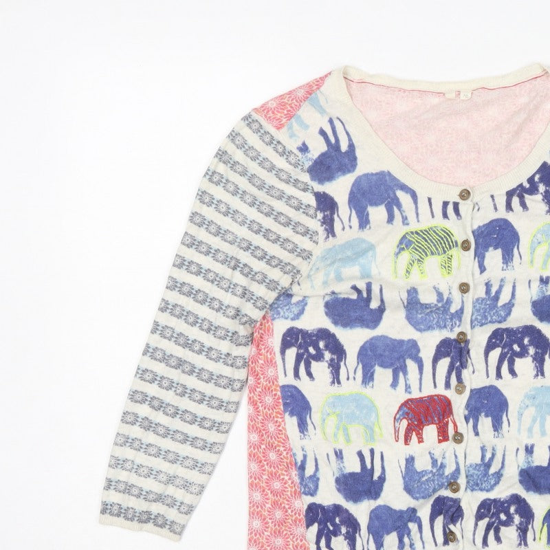 White Stuff Women’s Multicoloured Size 10 Elephant Print Cotton Cardigan