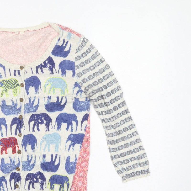 White Stuff Women’s Multicoloured Size 10 Elephant Print Cotton Cardigan