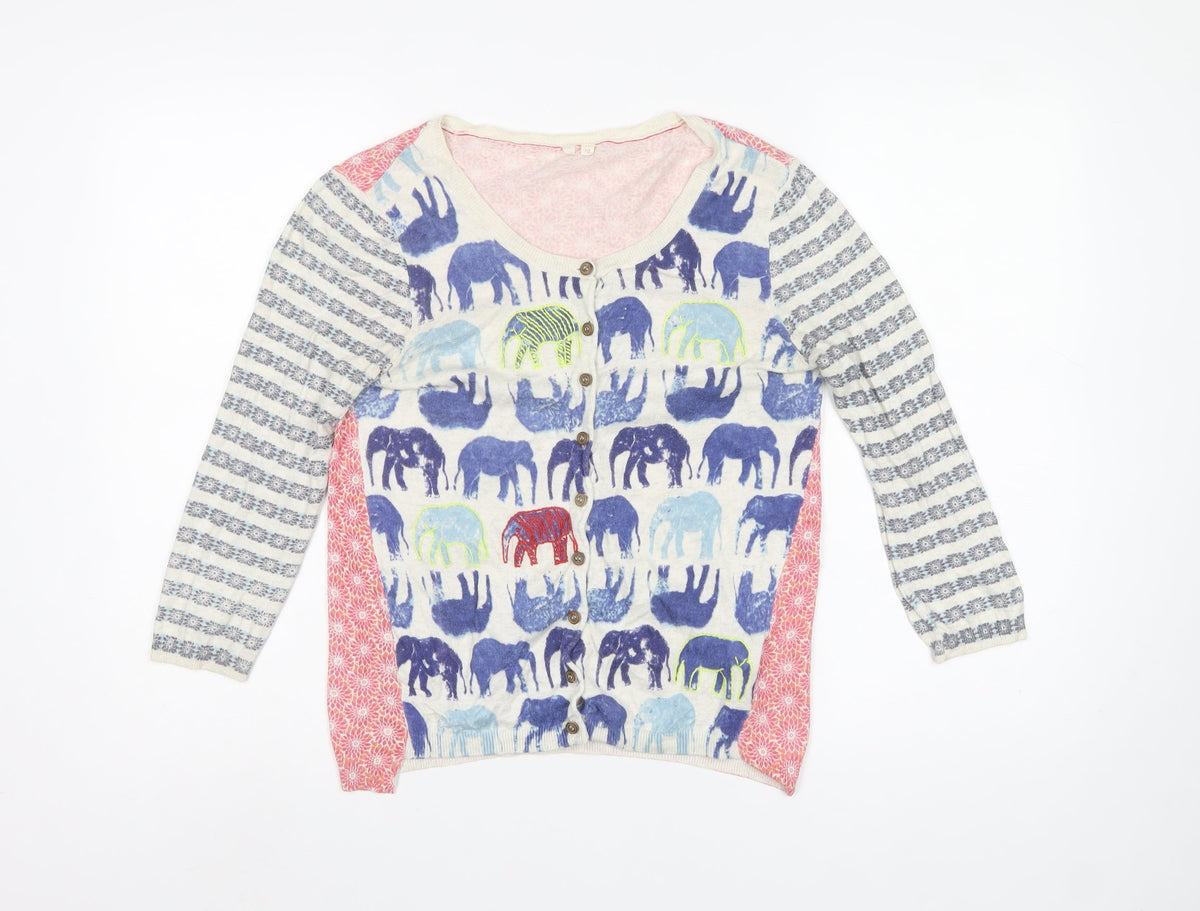 White Stuff Women’s Multicoloured Size 10 Elephant Print Cotton Cardigan