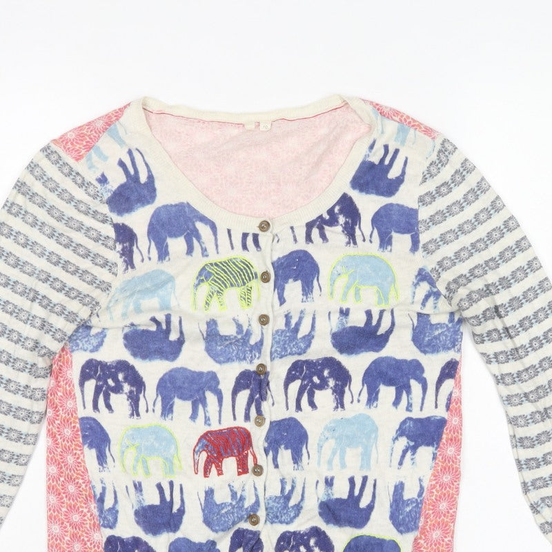 White Stuff Women’s Multicoloured Size 10 Elephant Print Cotton Cardigan