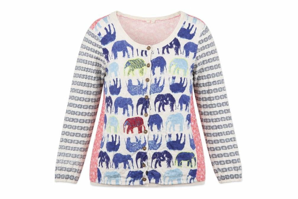 White Stuff Women’s Multicoloured Size 10 Elephant Print Cotton Cardigan
