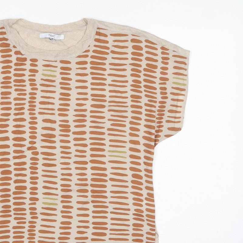 Next Women Beige Brown Geometric Short Sleeve Lightweight Top Size S