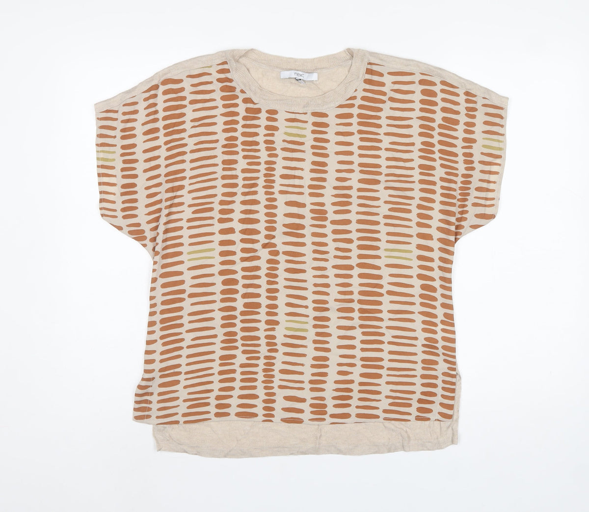 Next Women Beige Brown Geometric Short Sleeve Lightweight Top Size S