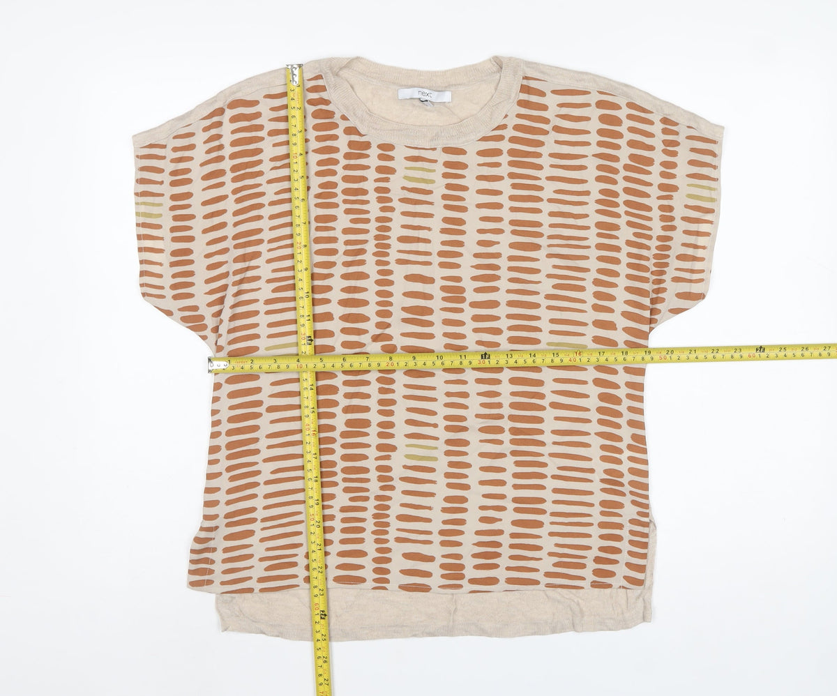 Next Women Beige Brown Geometric Short Sleeve Lightweight Top Size S