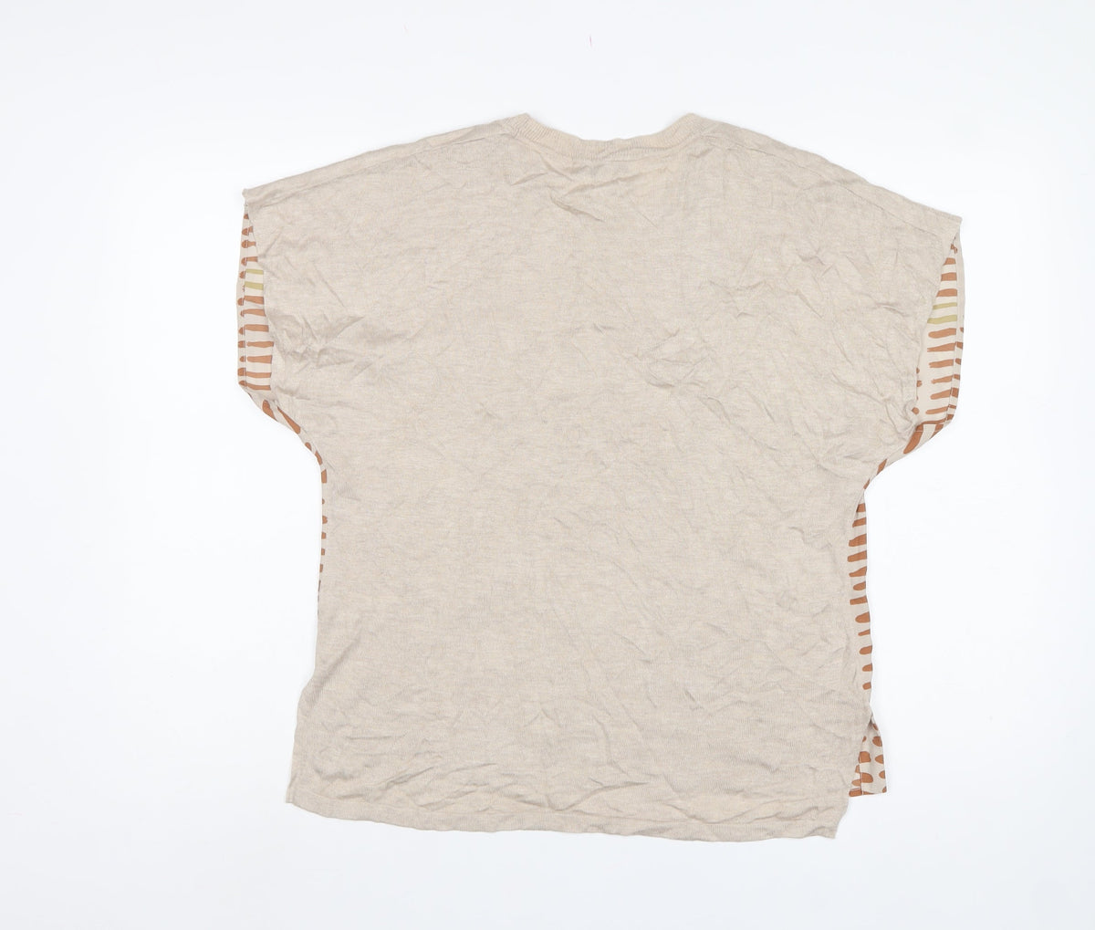 Next Women Beige Brown Geometric Short Sleeve Lightweight Top Size S