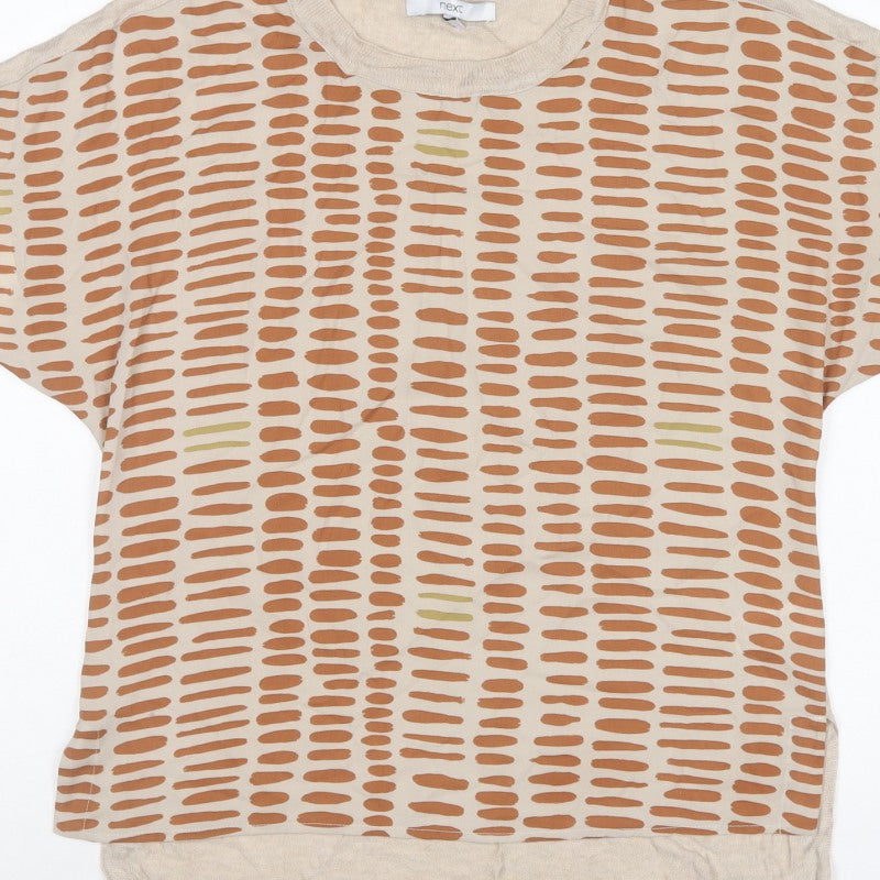 Next Women Beige Brown Geometric Short Sleeve Lightweight Top Size S