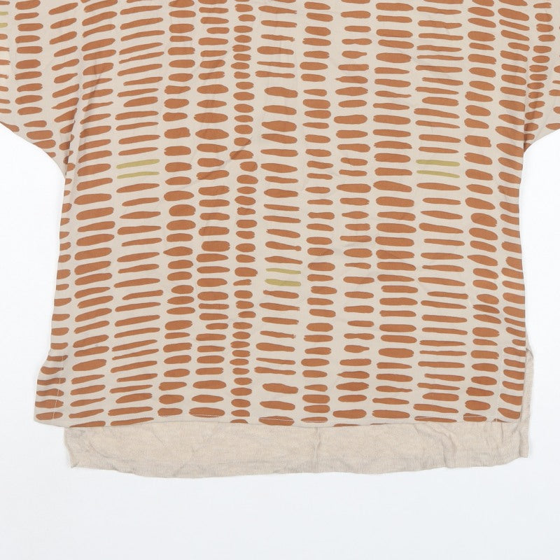 Next Women Beige Brown Geometric Short Sleeve Lightweight Top Size S