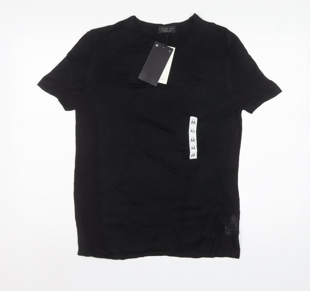 Zara Man Men's Black M Short Sleeve Crew Neck Knit Pullover Jumper