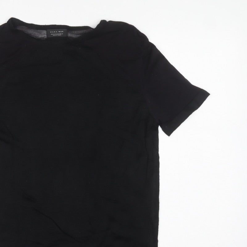 Zara Man Men’s Black Size M Short Sleeve Crew Neck Knit Pullover Jumper