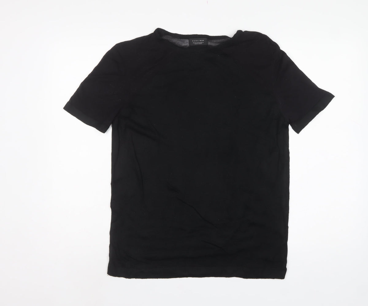 Zara Man Men’s Black Size M Short Sleeve Crew Neck Knit Pullover Jumper
