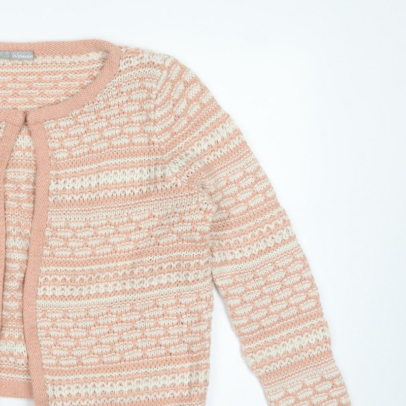 Marks & Spencer Women Pink UK 14 Open Knit Striped Cardigan