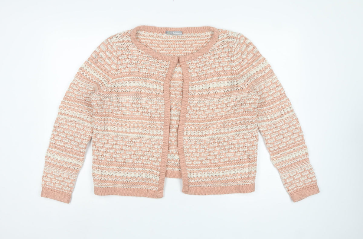 Marks & Spencer Women Pink UK 14 Open Knit Striped Cardigan