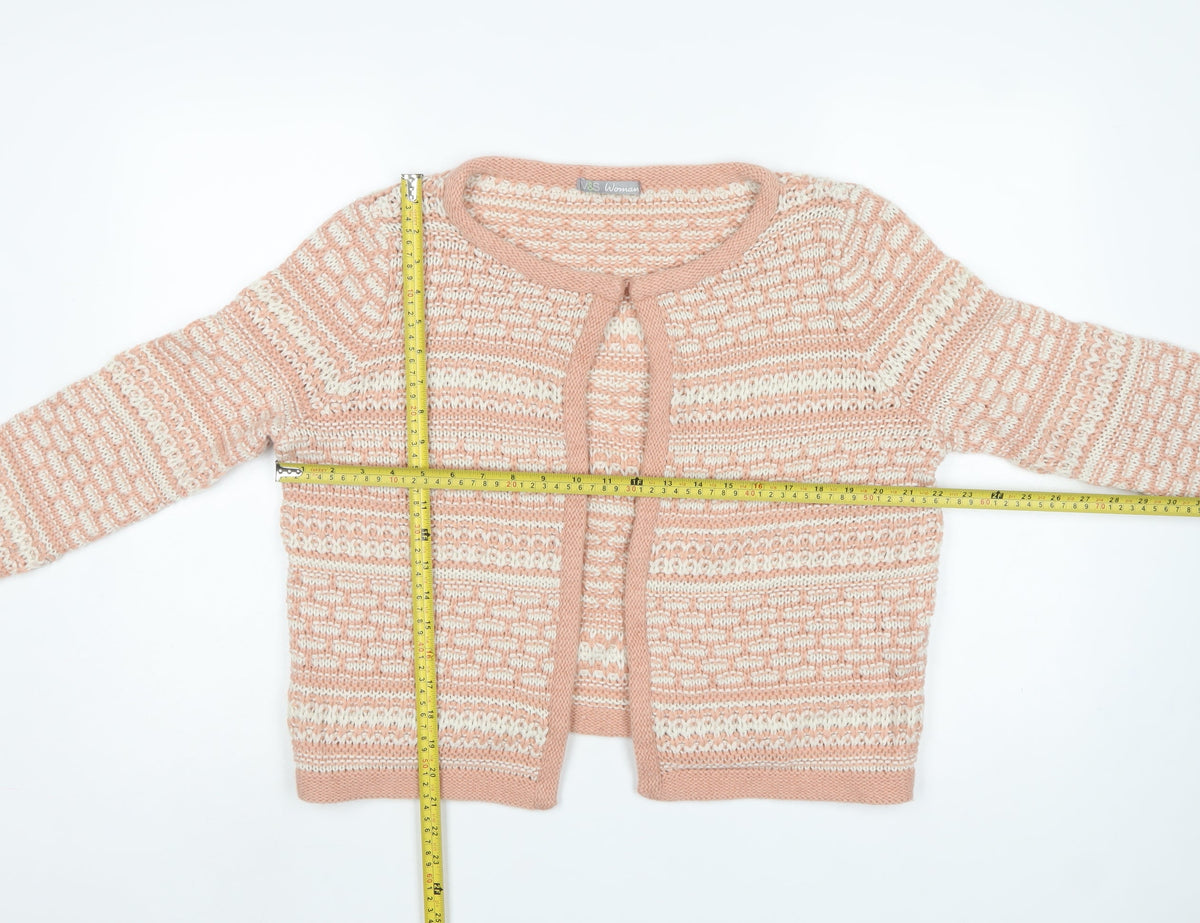 Marks & Spencer Women Pink UK 14 Open Knit Striped Cardigan