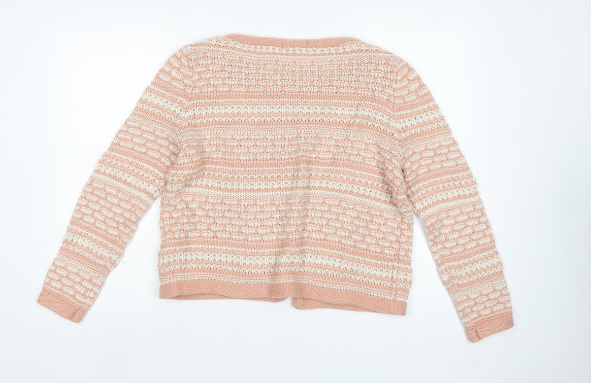 Marks & Spencer Women Pink UK 14 Open Knit Striped Cardigan