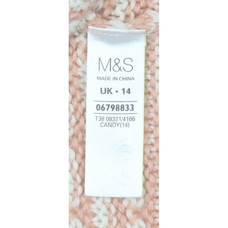 Marks & Spencer Women Pink UK 14 Open Knit Striped Cardigan