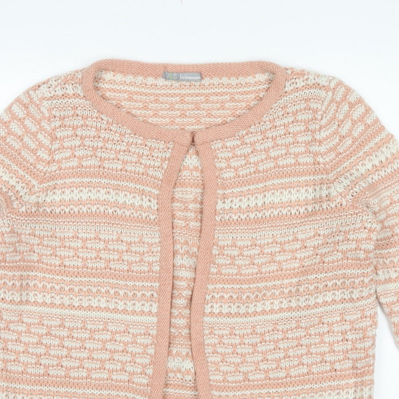 Marks & Spencer Women Pink UK 14 Open Knit Striped Cardigan