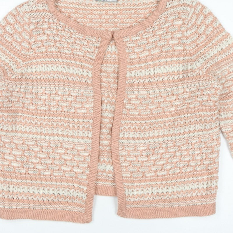 Marks & Spencer Women Pink UK 14 Open Knit Striped Cardigan